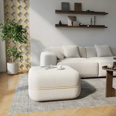 Dario Ottoman – Upholstered Design with Natural Wood Frame