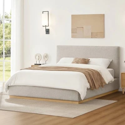 Lunessa Upholstered Queen Bed – Natural Wood