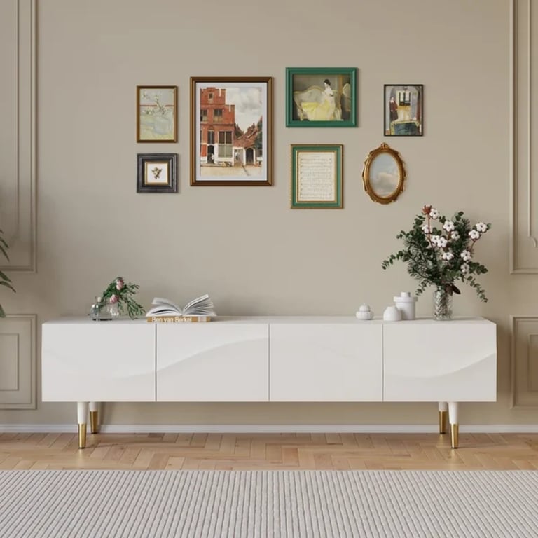 Picture of Auric Classic Natural Wood TV Stand – 4 Drawers & Open Shelves