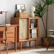 Patrick Storage Cabinet Natural Wood with Rattan