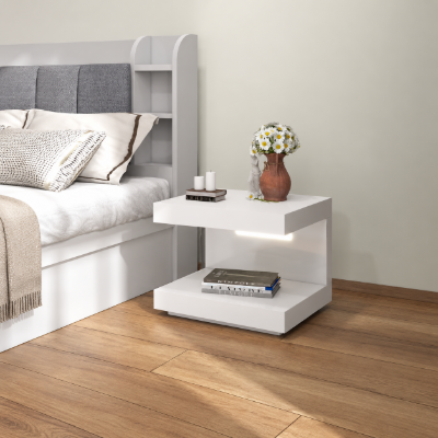 Vens Nightstand – Single Drawer with LED Light and Natural Wood Frame