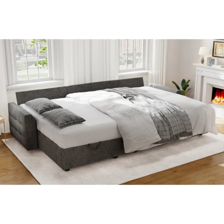 صورة بلايكيلي – كنبة زاوية من الخشب الطبيعي قابلة للتحول إلى سرير