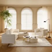 Amélis– Modern Natural Wood Sofa Set with Armchair and Ottoman, Golden Legs