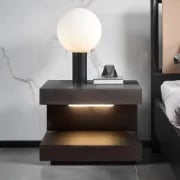 Vens Nightstand – Single Drawer with LED Light and Natural Wood Frame