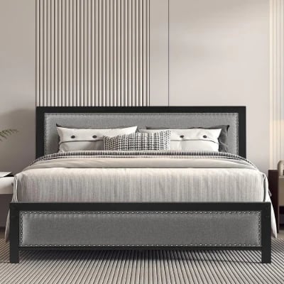 Picture of Monroe Natural Wood & Metal Upholstered Bed