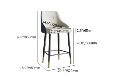 Élégance Bar Stool – Quilted Back with Gold Accents - Natural wood