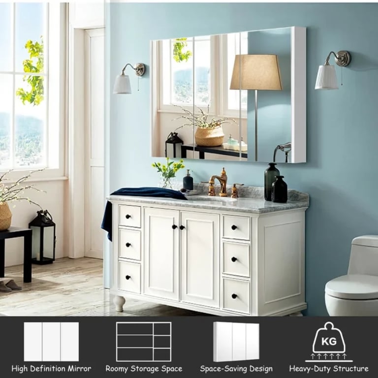 Romer Surface Mount Frameless 3 Door Medicine Cabinet with 6 Adjustable Shelves