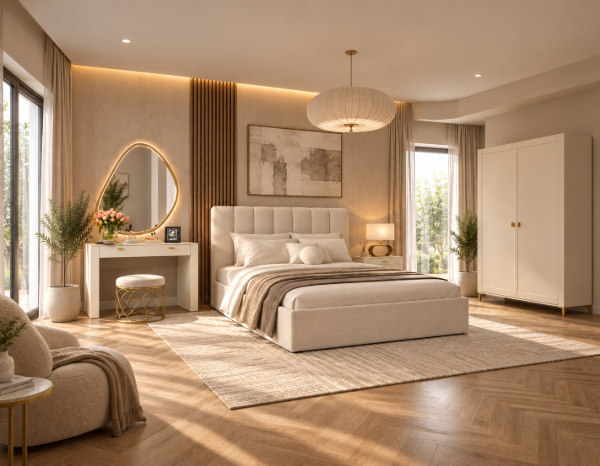 Picture of Liora Bedroom Set – Upholstered Headboard & Vanity
