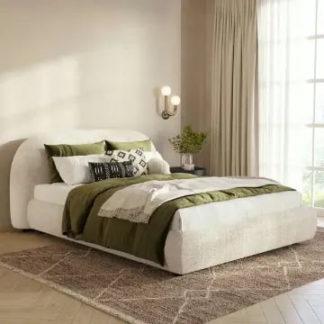Genoa Upholstered Bed with Rounded Headboard – Natural Wood