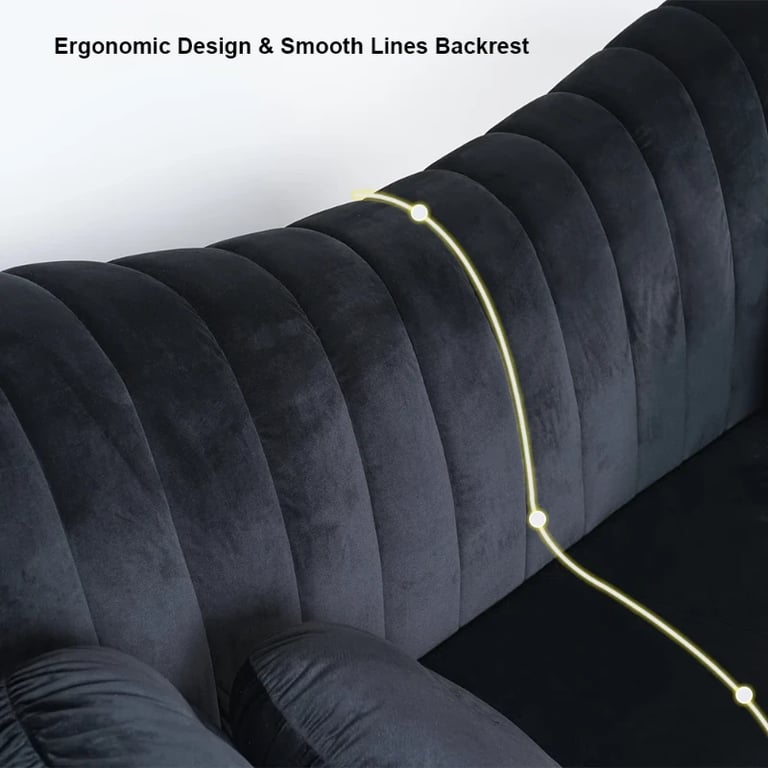 صورة كنبة مخملية سوداء - 3 مقاعد وأرجل ذهبية فاخرة - لونارا