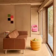 Picture of Patchie Patchwork Accent Chair – Soft Upholstery with Natural Wood Base