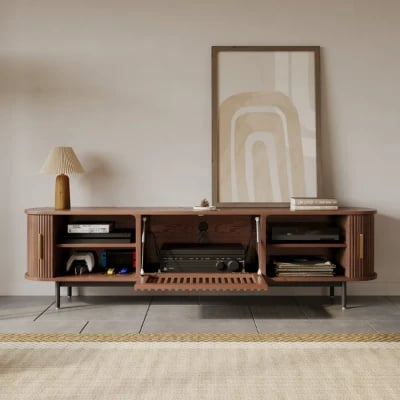 Valeno – Practical TV Unit – Natural Wood with Metal Legs