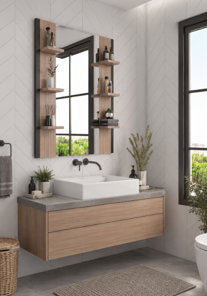 Picture of Giulia – Natural Wood Mirror with Multi-Use Storage Shelves