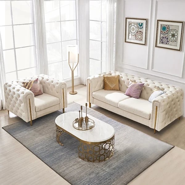 Évianne – Sofa & Armchair Set with Elegant Gold Accents