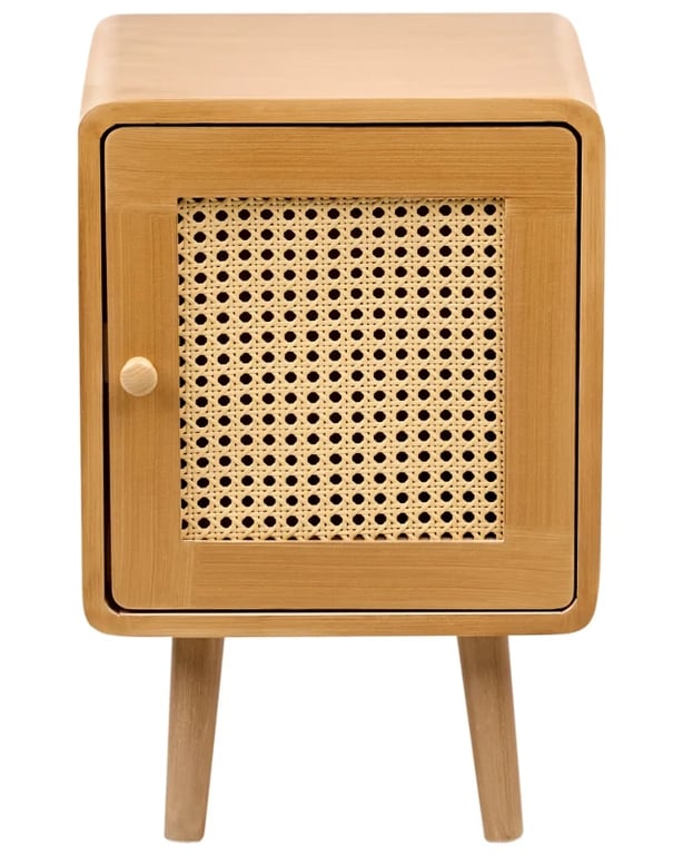 صورة طاولة السرير رينيا من الخشب الطبيعي – باب واحد بواجهة منسوجة