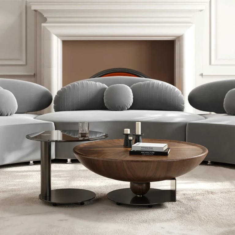 صورة طقم طاولات أوربيتا – تصميم وعاء من الخشب الطبيعي مع طاولة جانبية زجاجية