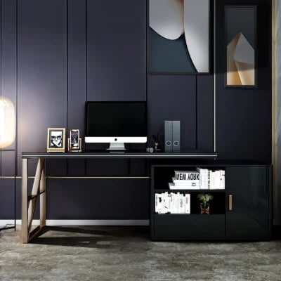 Picture of Verso – L-Shaped Natural Wood Computer Desk with Side Cabinet