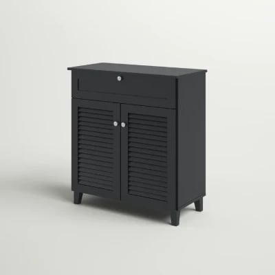 Dark Gray 12 Pairs Manufactured Wood Shoe Storage Cabinet