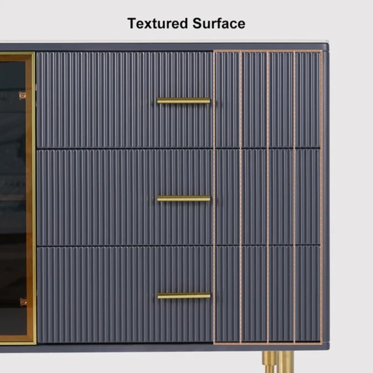 Klamf Sideboard – Natural Wood with Glass Doors and Golden Accents