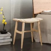 Noelle – Compact Wooden Ottoman with Square Design and Woven Fabric