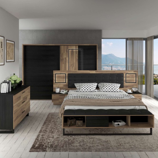 Picture of Loftline Natural Wood Bedroom Set – Floating Nightstands
