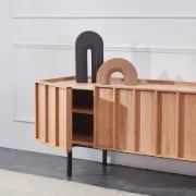 Picture of Leclair TV Unit – Natural Wood & Rattan with Sliding Doors