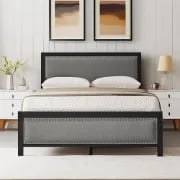 Picture of Monroe Natural Wood & Metal Upholstered Bed