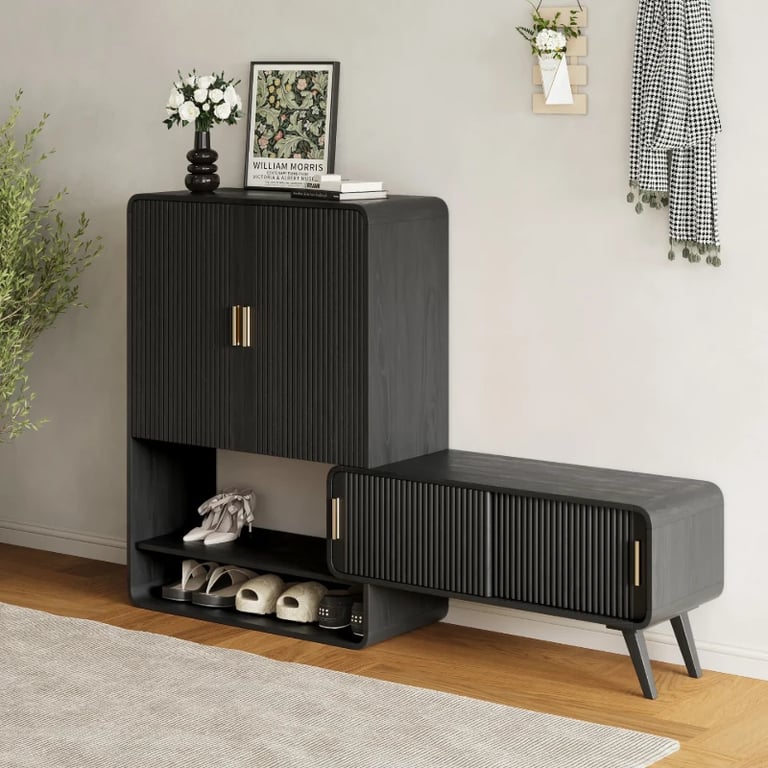 Lunaro – Modular Shoe Cabinet with Sliding Bench | Natural Wood