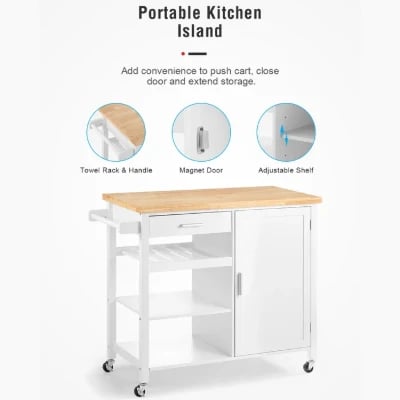 Yonn Rolling Kitchen Island with Solid Wood Top