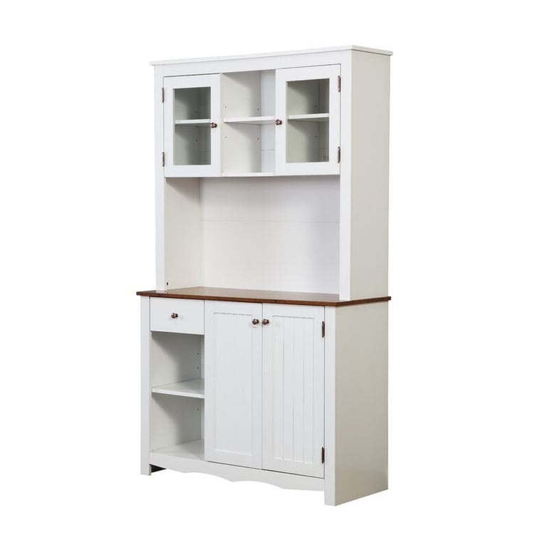 Dodwle Dining Hutch Classic Storage Cabinet with Glass Doors - Natural Wood