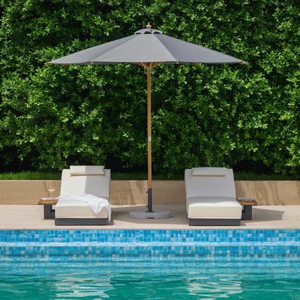 Lorigin Wooden Outdoor Lounger with side table - Natural wood