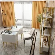 صورة بلاين – مكتب مكتبي من الخشب الطبيعي مع 5 أدراج وقاعدة معدنية