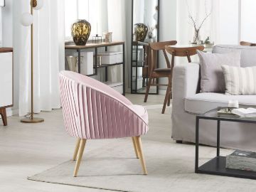 Picture of Divano Curved Accent Chair – Natural Wood with Plush Upholstery