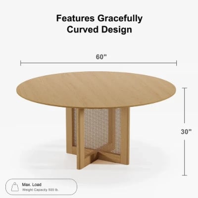 Ravina – Round Dining Table Set with Chairs | Natural Wood & Rattan