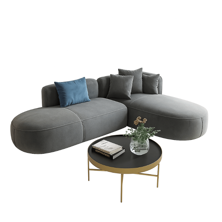 صورة جرامفي كنبة ركنية بشكل حرف الـ  – خشب طبيعي