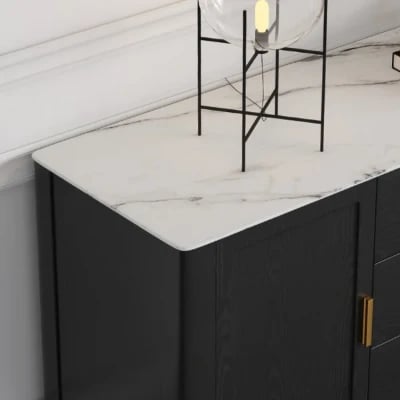 Lisco Sideboard – Natural Wood with Marble Top and Golden Handles