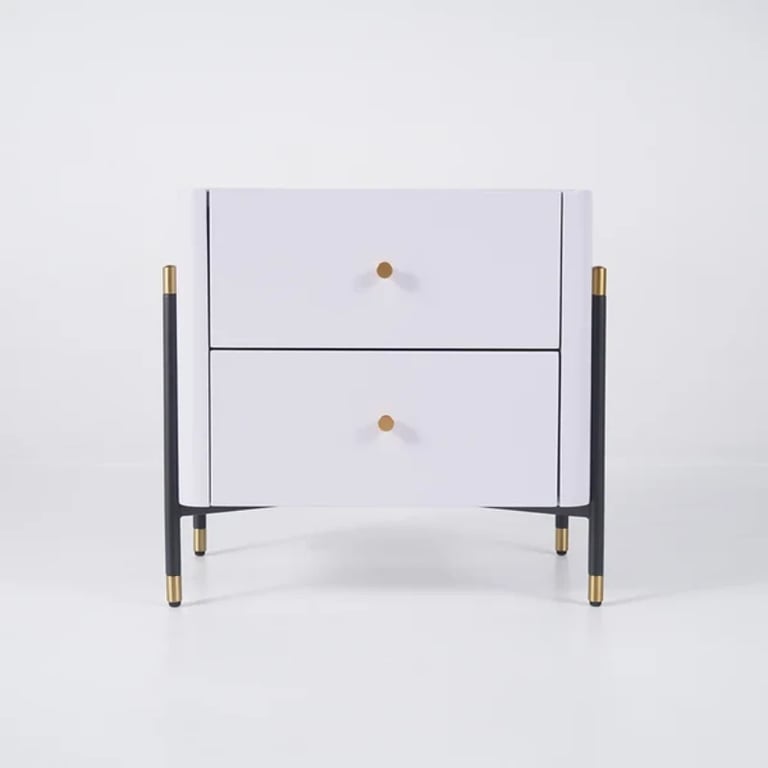 Haki Nightstand – Natural Wood Frame with Faux Marble Top and Dual Drawers