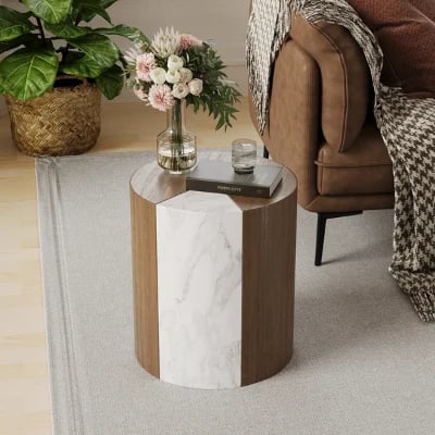 صورة طاولة خشب طبيعى مع بديل رخام مودرن  - سيمينا