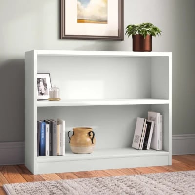 Paulica White Low Bookshelf – Natural Wood