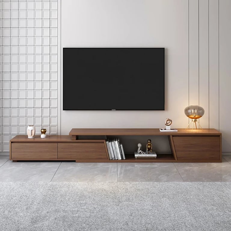 Noctis – Natural Wood TV Stand with Round Coffee Tables