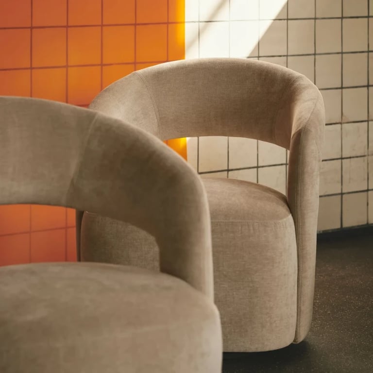 Picture of Patchie Patchwork Accent Chair – Soft Upholstery with Natural Wood Base