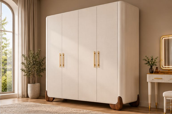 Picture of Aurelio Natural Wood 4-Door Wardrobe – Contemporary Elegant Design