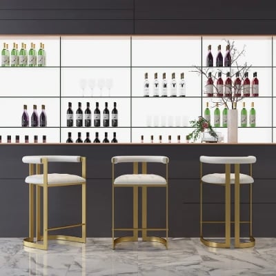 صورة كرسي بار كليمان – إطار ذهبي مع مقعد مُبطّن