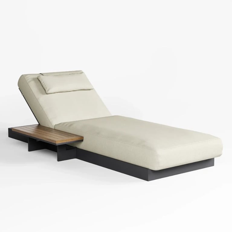 Picture of Lorigin Wooden Outdoor Lounger with side table - Natural wood