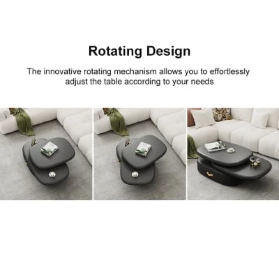 Eclipse – Oval Tiered Coffee Table made of Natural Wood with Rotating Top and Hidden Storage