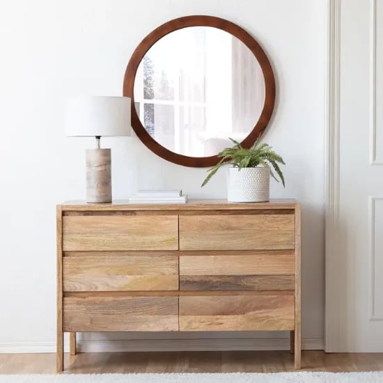Amane Round Solid Wood Wall Mirror