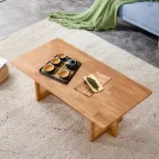 Éloria Natural Wood Coffee Table – With Rattan Base