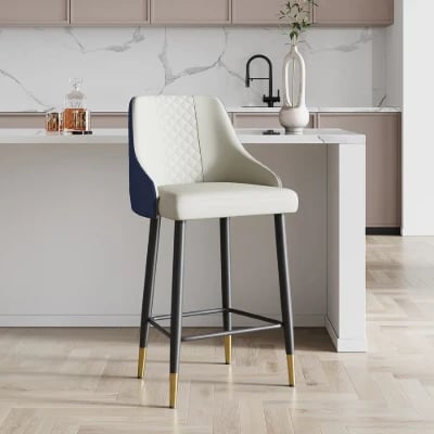 Élégance Bar Stool – Quilted Back with Gold Accents - Natural wood