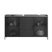 Picture of Caven Display Sideboard – Natural Wood with Glass Doors & Marble Top