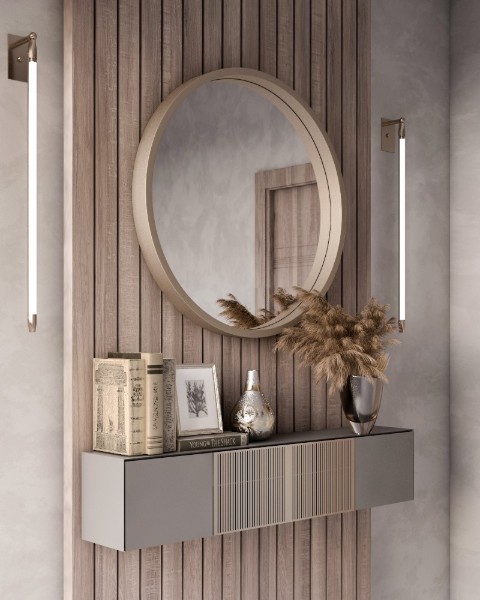 مراية دائرية خشب طبيعي متعددة الإستخدام 60 سم